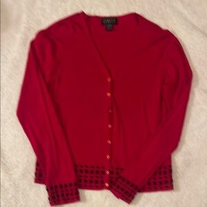 Finity Red Cardigan Sweater with Decorative Knit Cuffs